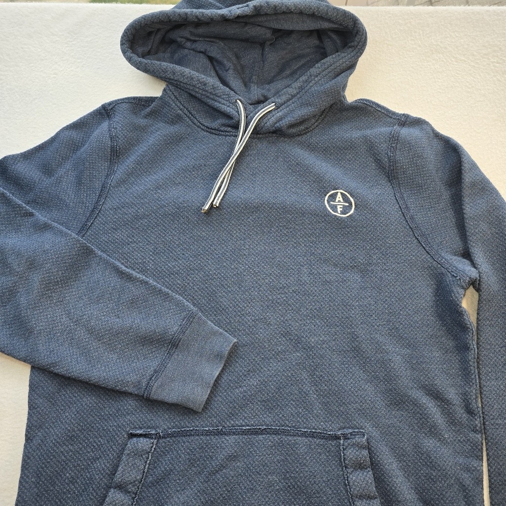 Abercrombie & Fitch Men M Textured Knit Pullover Hoodie Blue AF Logo MicroWaffle